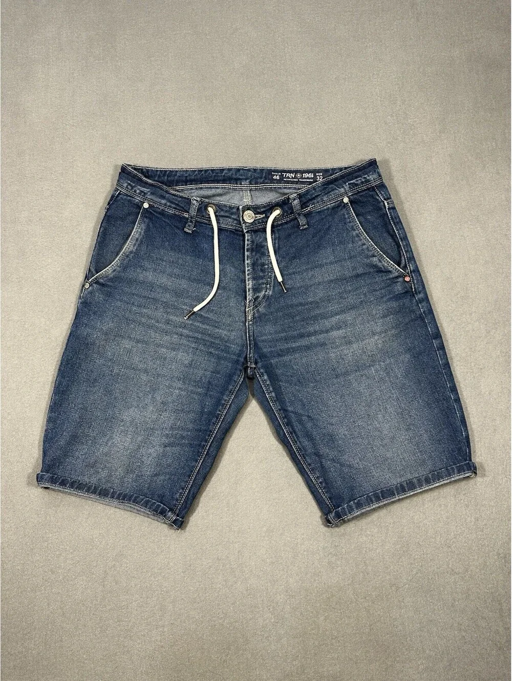 TRN 1961 Men’s Denim Shorts Size 32 Blue Drawstring Casual Jean Shorts